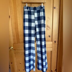 Free People Jules High Waist Blue Plaid Gingham Flare Pants Womens Size 6